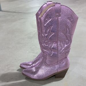 Juosiy Pink Metallic Sparkly Cowboy Boots for Women Comfortable Mid-Calf Size 9